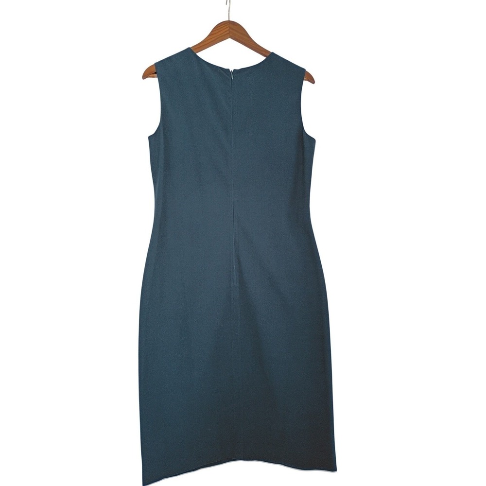 VTG Anne Klein Teal Ivory Colorblock Sheath Dress Slveless Zip 6 Career Classic - Picture 4 of 9